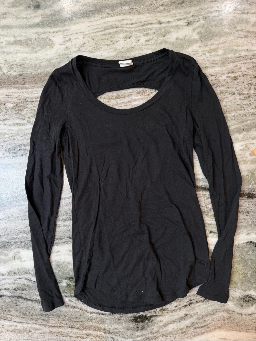 PINK Victoria's Secret Black Long-Sleeve Scoop Back Cutout Top